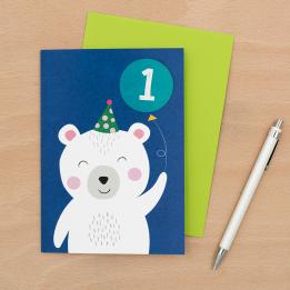 Polar Bear 1st Birthday Card