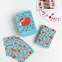 Rusty The Fox Playing Cards In A Tin