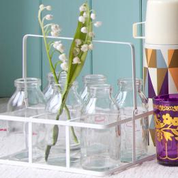 Set Of 6 School Milk Bottles In Crate