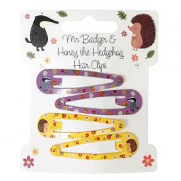 Set Of 4 Badger And Hedgehog Hair Clips