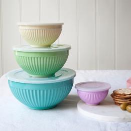 Set Of 4 Ridged Melamine Stacking Bowls With Lids