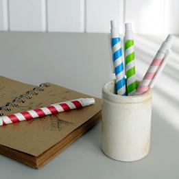 Set Of 4 Stripy Paper Straw Pens