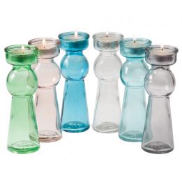 Set Of 6 Glass Candlestick Tealight Holders
