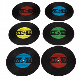 Set Of Six Silicone "Record" Coasters