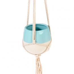Small Aqua Marine Dipped Macrame Plant Pot