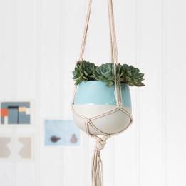 Small Aqua Marine Dipped Macrame Plant Pot