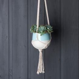 Small Aqua Marine Dipped Macrame Plant Pot