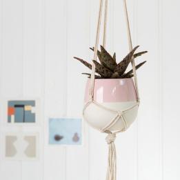 Small Baby Pink Dipped Macrame Plant Pot