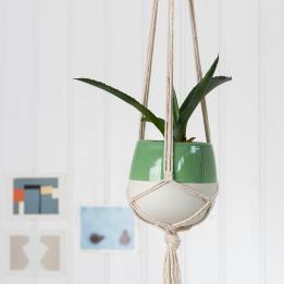 Small Sage Green Dipped Macrame Plant Pot