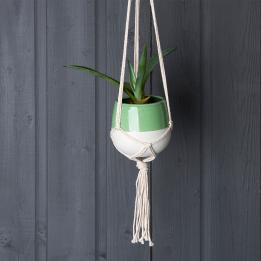 Small Sage Green Dipped Macrame Plant Pot