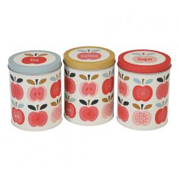 Vintage Apple Set Of Tea Coffee And Sugar Tins