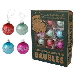 Set Of 12 Vintage Glass Christmas Baubles