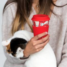 White Cat Bamboo Travel Mug