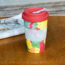 World Map Bamboo Travel Mug With Lid