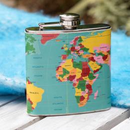 World Map Hip Flask
