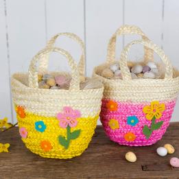 Pink Woven Flower Basket