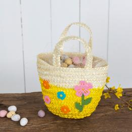 Yellow Woven Flower Basket