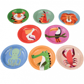 ﻿8 Colourful Creatures Paper Plates | ﻿Rex London