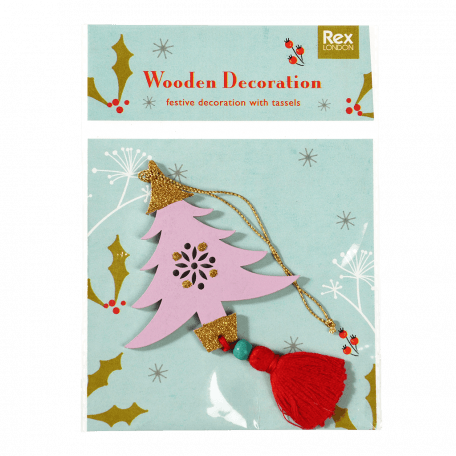 Pink Wooden Tree Christmas Decoration