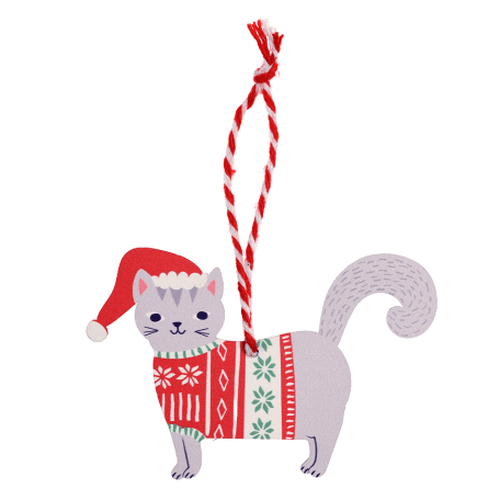Wooden Christmas decoration grey cat back side