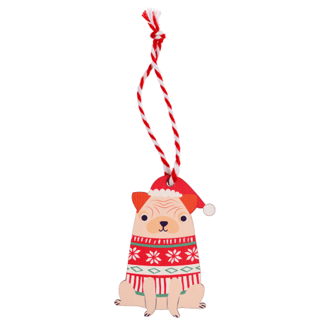 Wooden Christmas decoration pug dog back side