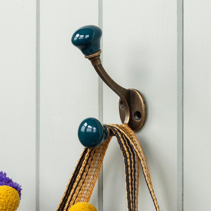Ceramic double hook - blue
