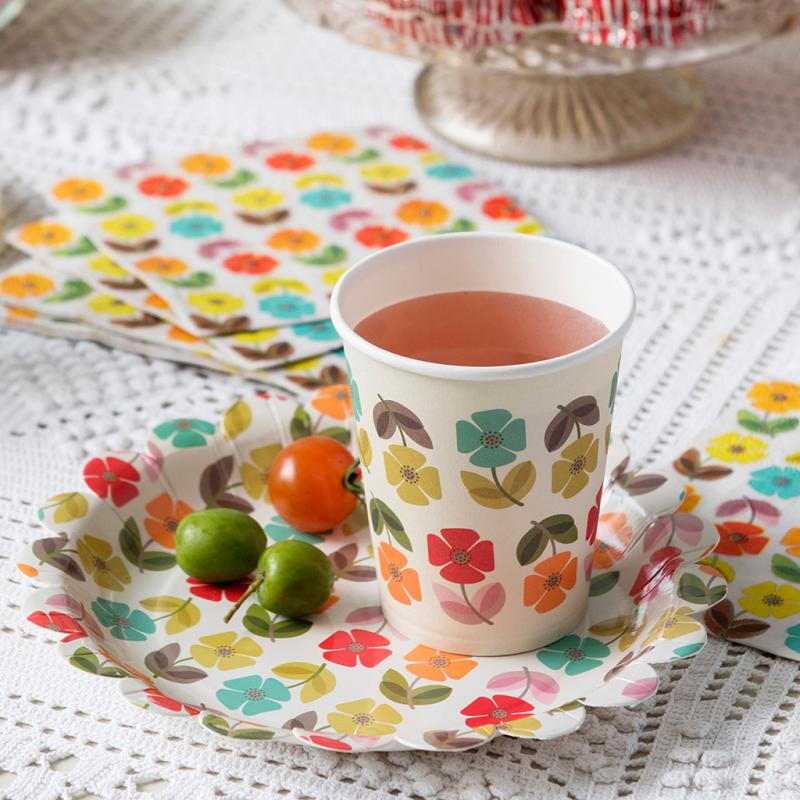 SET OF 8 MID CENTURY POPPY TEA PARTY PAPER CUPS | Rex London