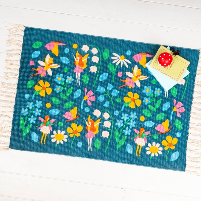 Fairy Blue Rug Cotton rug (90 x 60 cm) - Fairies in the Garden | Rex London