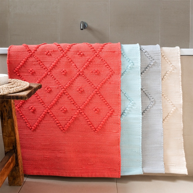 Cotton Loop Rugs Handwoven recycled cotton rug (90 x 50 cm) - Cream | Rex London