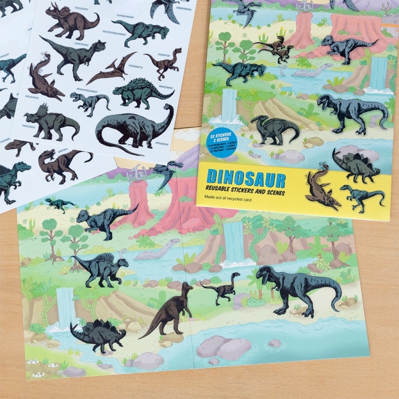 Lot 5 Autocollants Dinosaures Arc-en-ciel - PVC Réutilisable - Pour Fenêtres, Portes, Meubles - 5