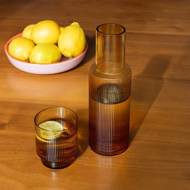 Carafe Ribbed Retro ribbed glass bedside carafe 850ml - Amber