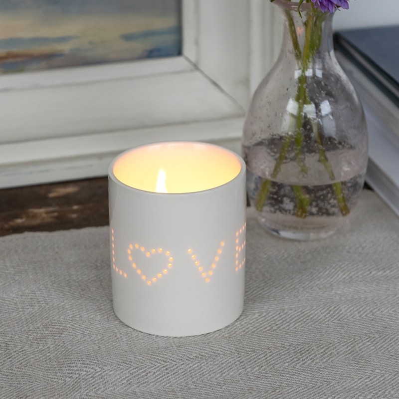 Glossy ceramic tealight holder - Love | ﻿Rex London