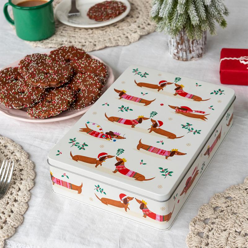 Mince pie storage tin - Christmas Sausage Dog