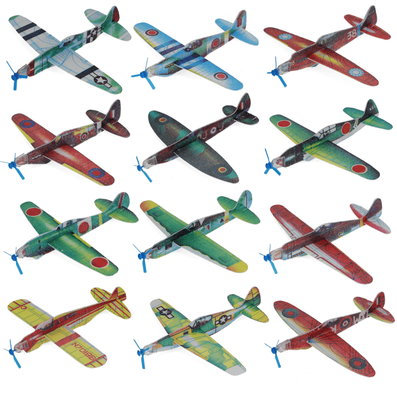 12 Pack WW2 Foam Glider Planes – Toy Spitfire & Mitsubishi Fighters For Kids Parties