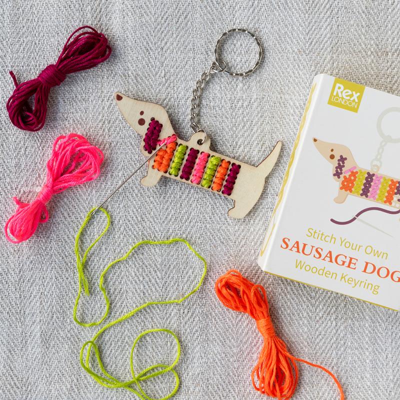 Stitch your own wooden keyring - Sausage Dog | ﻿Rex London