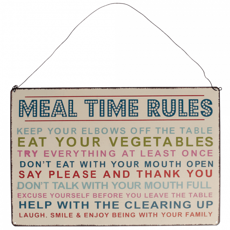Meal Time Rules Hanging Metal Sign | Rex London