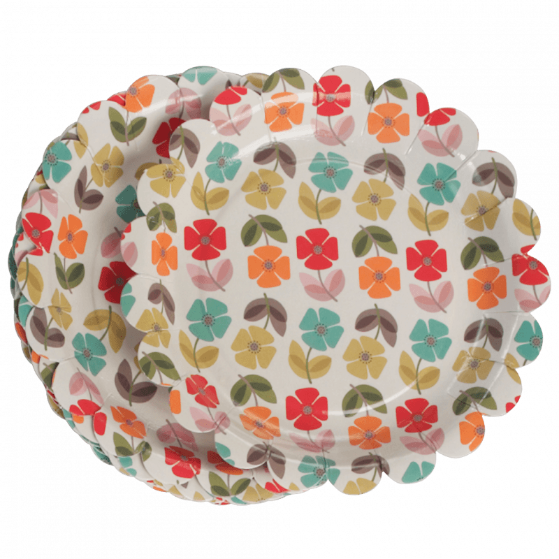 Set Of 8 Mid Century Poppy Tea Party Plates ﻿Rex London