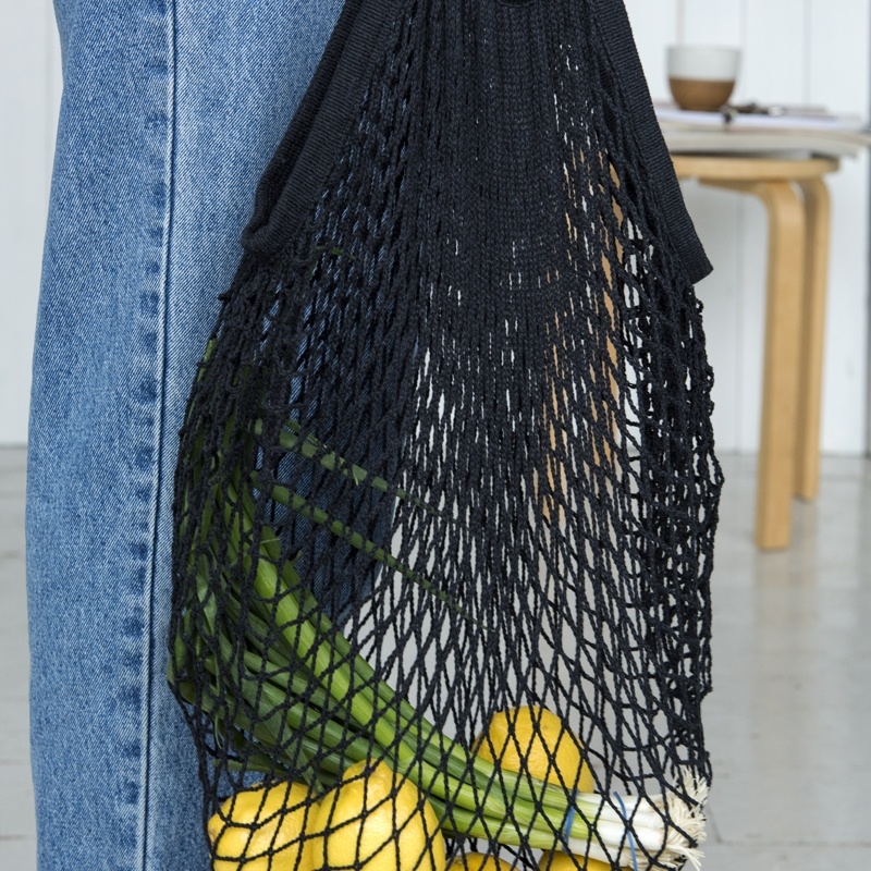 BLACK FRENCH STYLE STRING SHOPPING BAG | Rex London