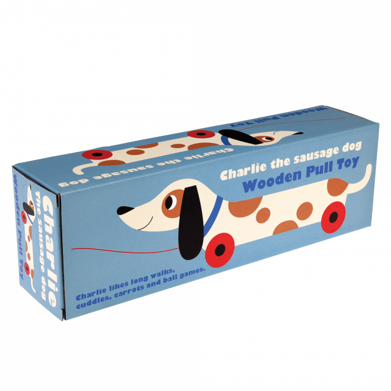 ﻿Wooden pull toy Charlie the Sausage Dog ﻿Rex London
