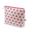 Wash bag in pink featuring colourful illustrations of red cherry print 