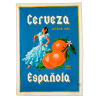 Cotton tea towel featuring a stylized "Cerveza Española" design, with an illustration of a woman in traditional Spanish dress