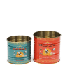 Two storage tins, one small and one large, featuring bees, flowers, and beehive illustrations.