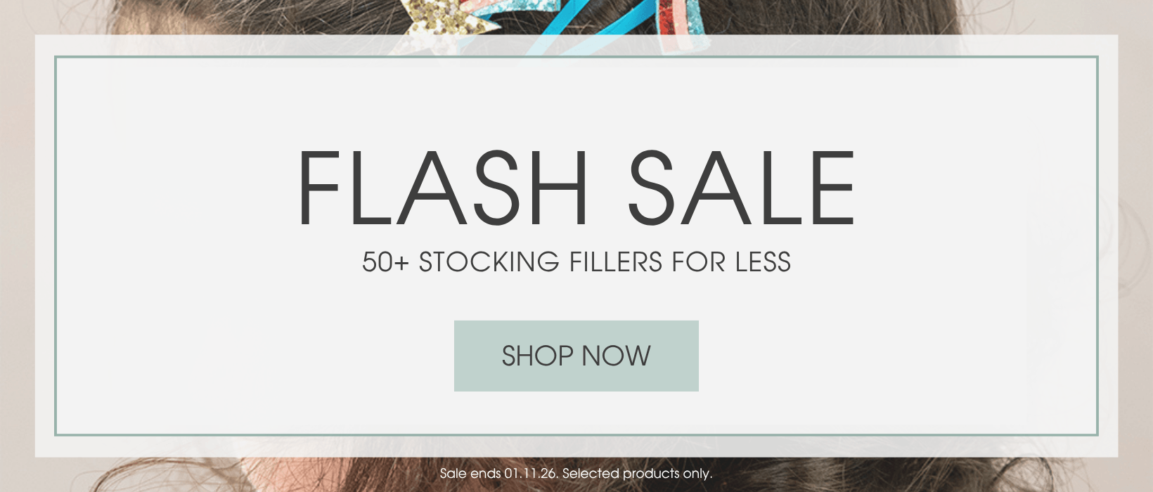 A text banner reads 'Flash Sale. 50+ stocking fillers for less'