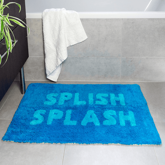 Blue splish slash cotton bath mat