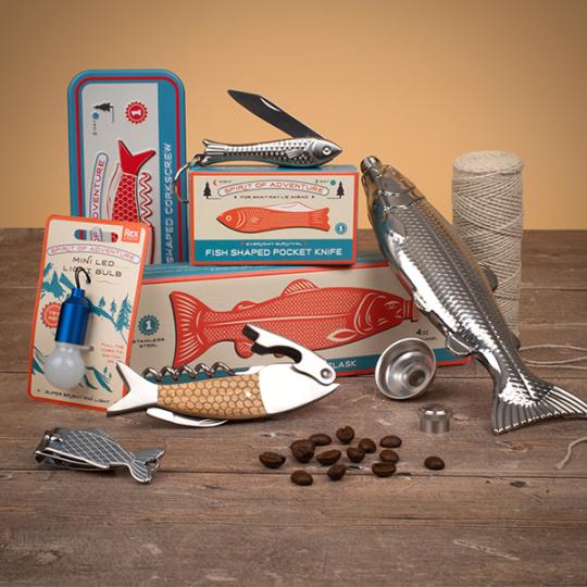 Pocket knife keyring, Fish shaped corkscrew, Fish shaped nail clippers
