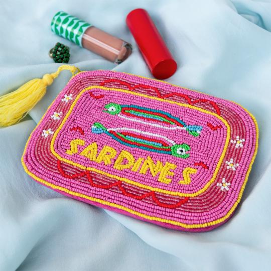 Handcrafted beaded makeup bag - Sardines