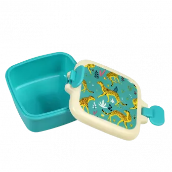 Cheetah snack pot with lid unclipped