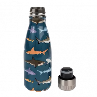 Sharks stainless steel bottle 260ml with lid unscrewed