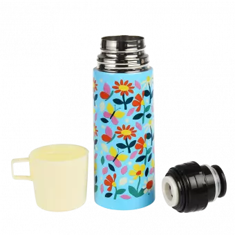 Butterfly garden flask with cup removed and lid unscrewed