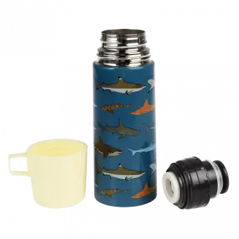 Sharks Flask with cup removed and lid unscrewed
